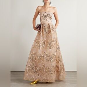 Elie Saab Pleated Sequined Embroidered Tulle Gown